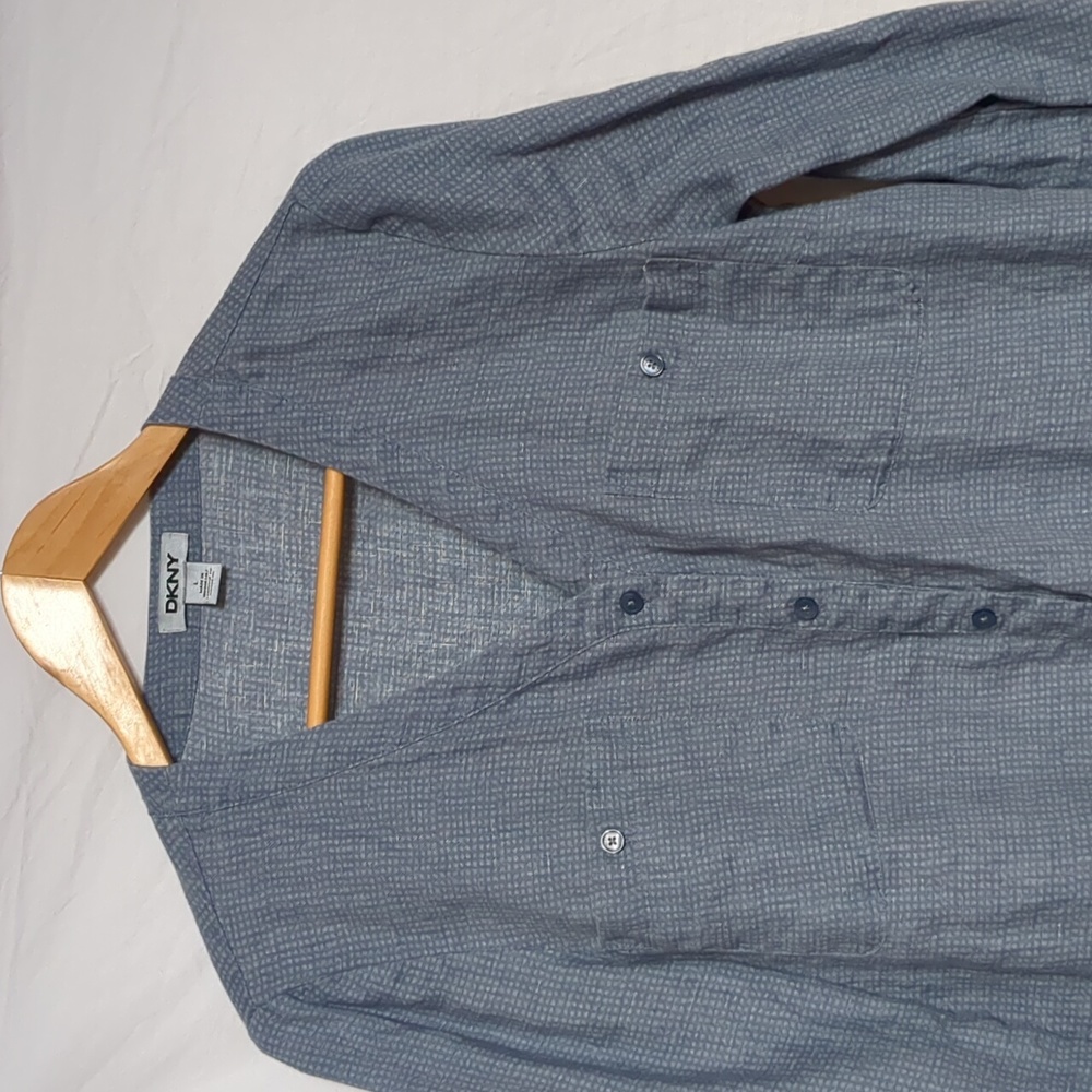 DKNY blouse Women's Long Sleeve linen button front Shirt L - Picture 7 of 13